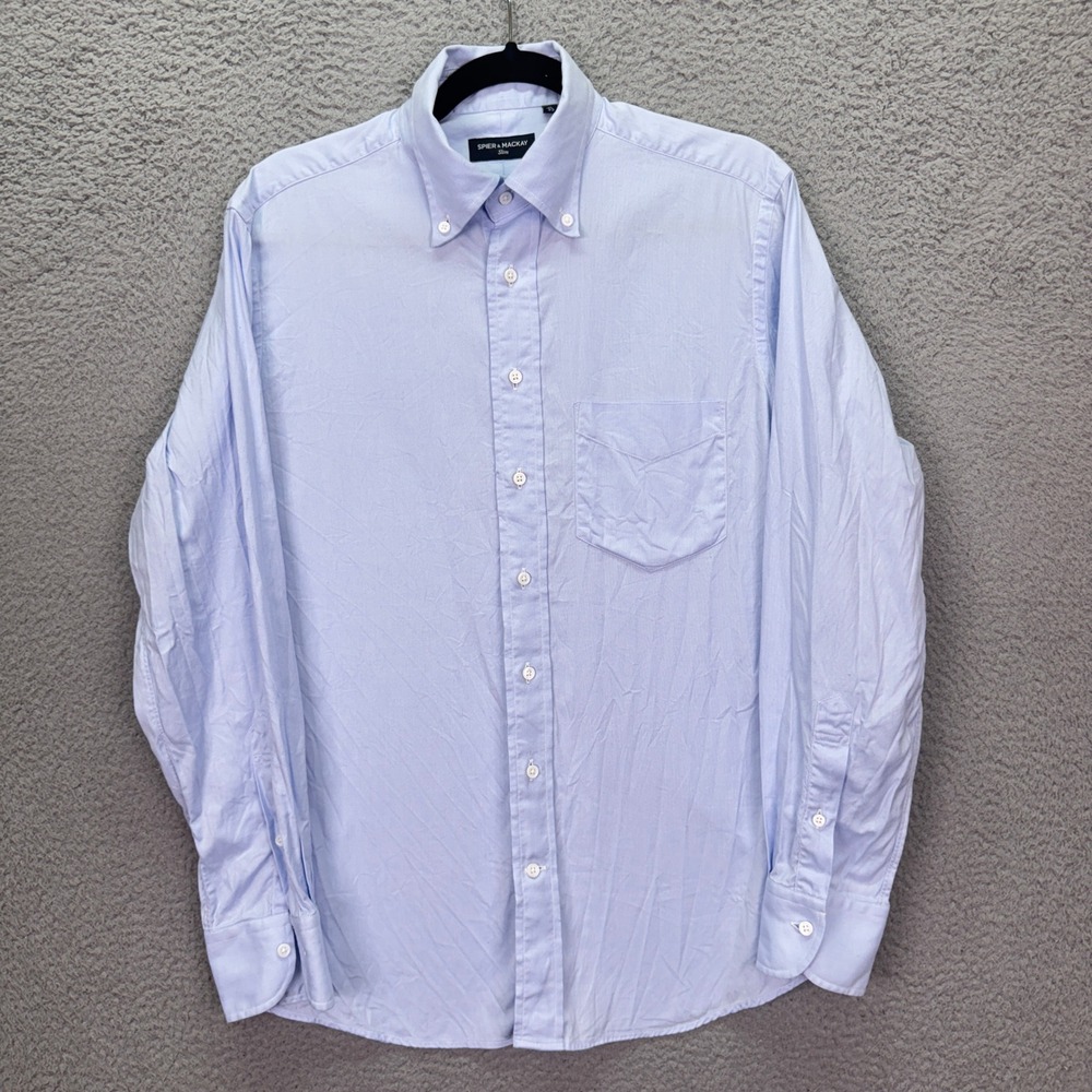 Spier & Mackay Shirt Mens 15/33 Light Blue Slim Fit Oxford Cotton Button Preppy
